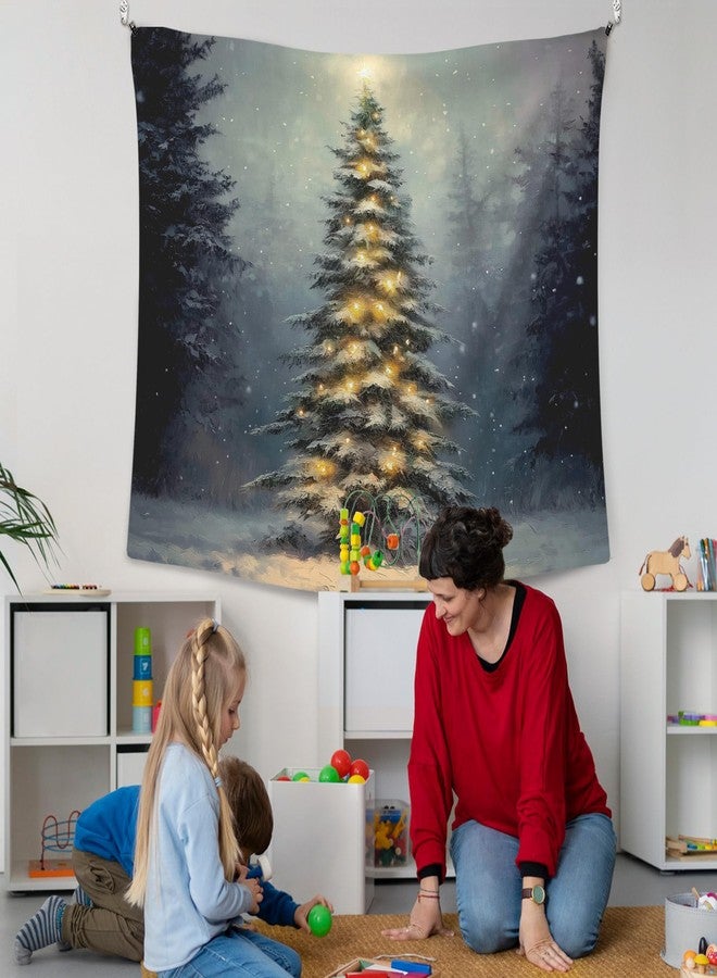 XLDLIOO Winter Christmas Tree Wall Tapestry, Moody Winter Xmas Wall Tapestry Hanging for Bedroom, Country Farmhouse Christmas Tree Holiday Tapestries Decor Art for Home Living Room 50x60in - Image 4